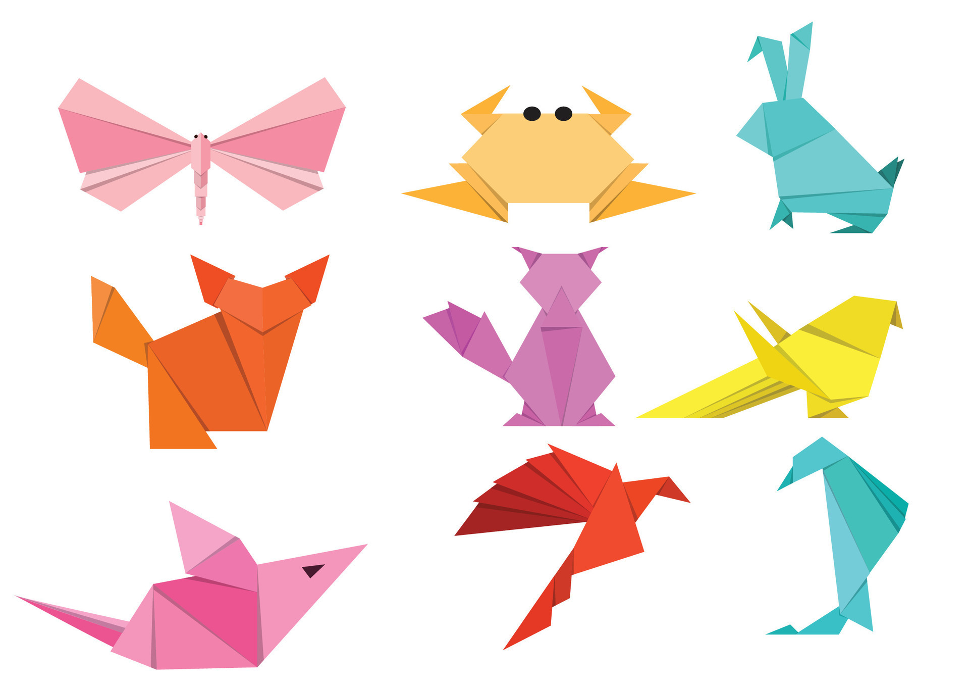 Set Paper animals.Origami animals made of paper in origami technique