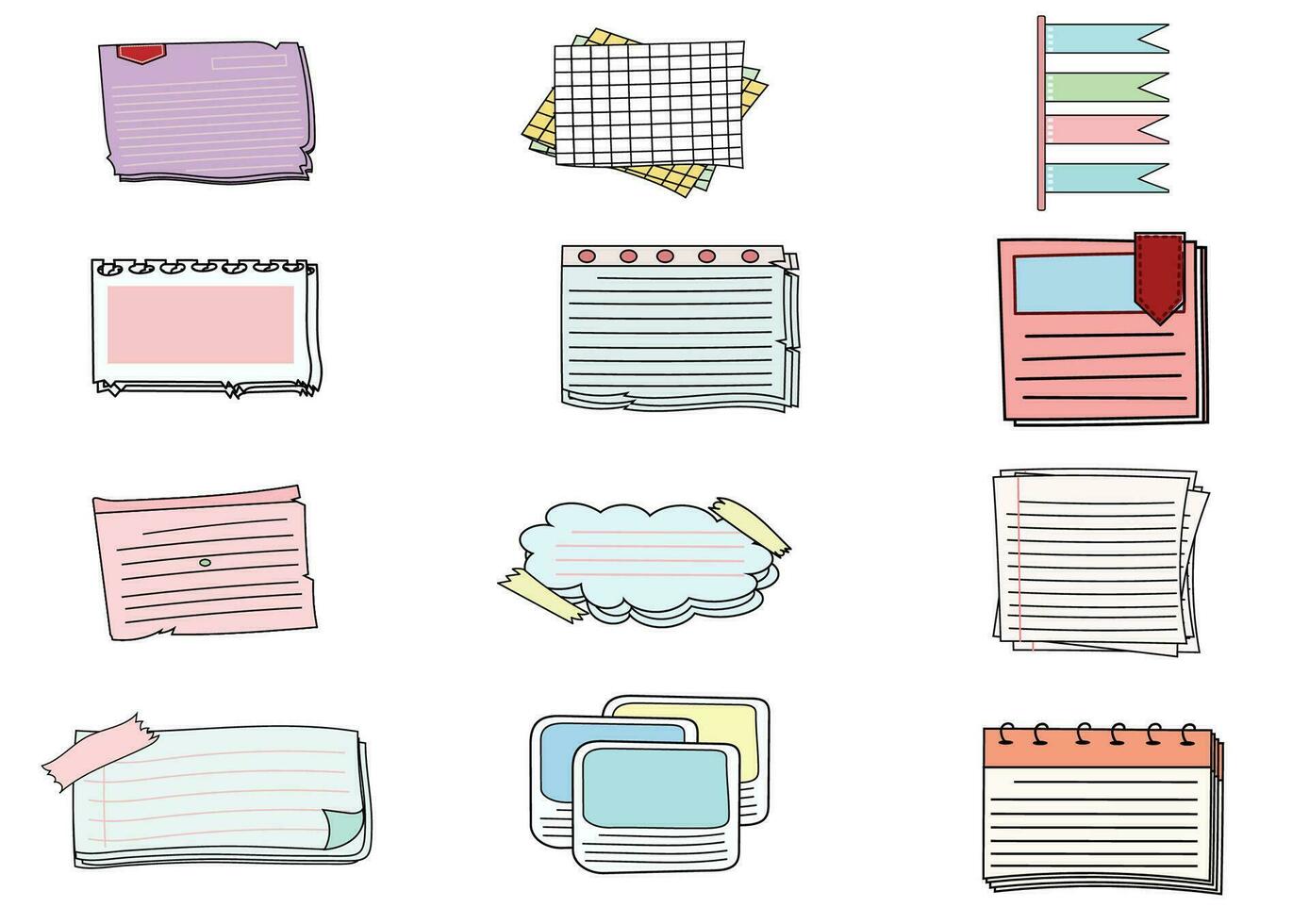 Paper note set.Blank notes with tape and stickers.Notebook collection with curled corners. Adhesive Note,Checked Pattern,Paper,Education. Vecter message and notepaper concept. vector