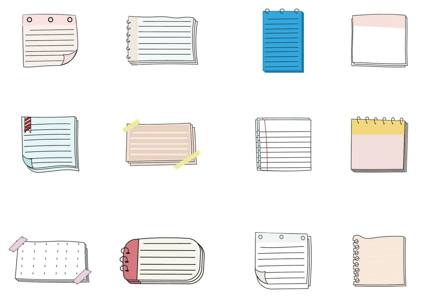 Paper note set.Blank notes with tape and stickers.Notebook collection with curled corners. Adhesive Note,Checked Pattern,Paper,Education. Vecter message and notepaper concept. vector