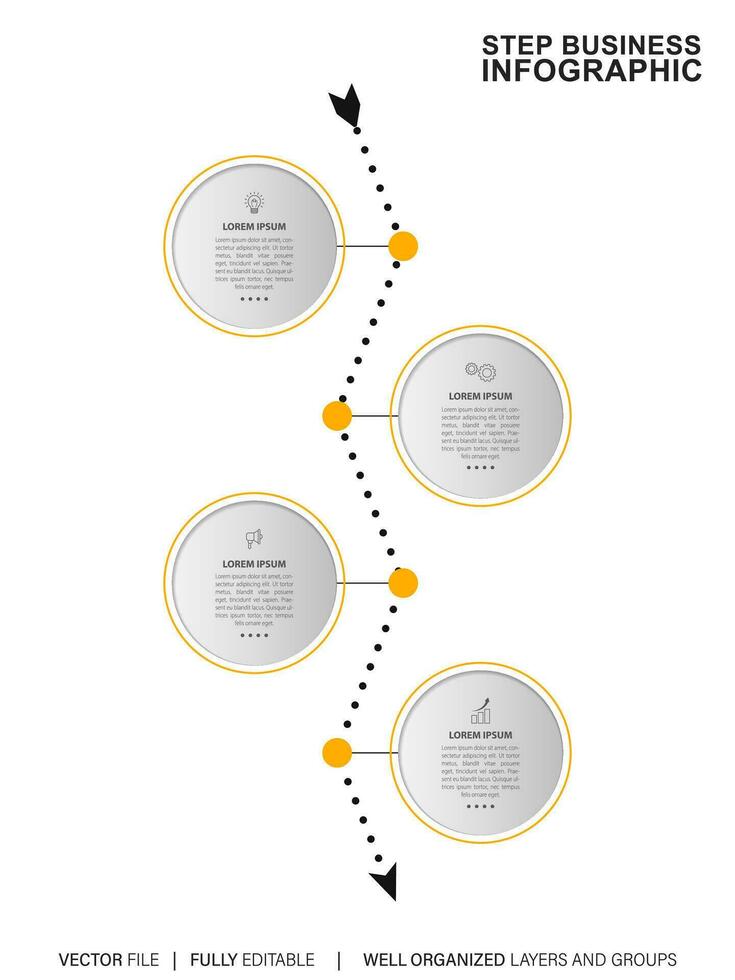 Colorful infographic geometrics steps. Modern 4 steps infographic layout presentation. Orange, blue, purple, and green color options. vector