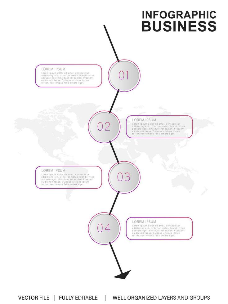 vistoso infografía geometría pasos. moderno 4 4 pasos infografía diseño presentación. naranja, azul, púrpura, y verde color opciones vector