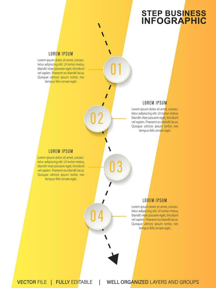 Colorful infographic geometrics steps. Modern 4 steps infographic layout presentation. Orange, blue, purple, and green color options. vector