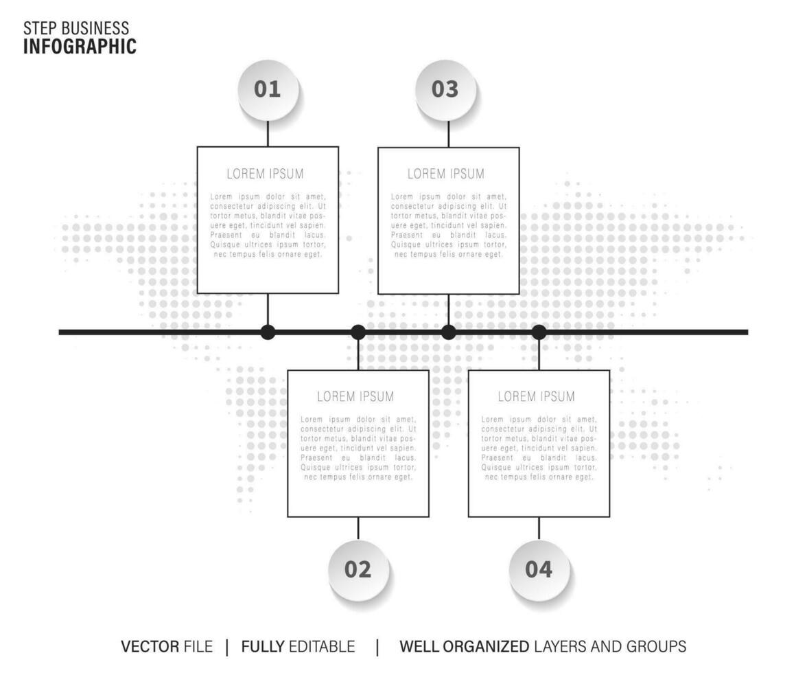 vistoso infografía geometría pasos. moderno 4 4 pasos infografía diseño presentación. naranja, azul, púrpura, y verde color opciones vector