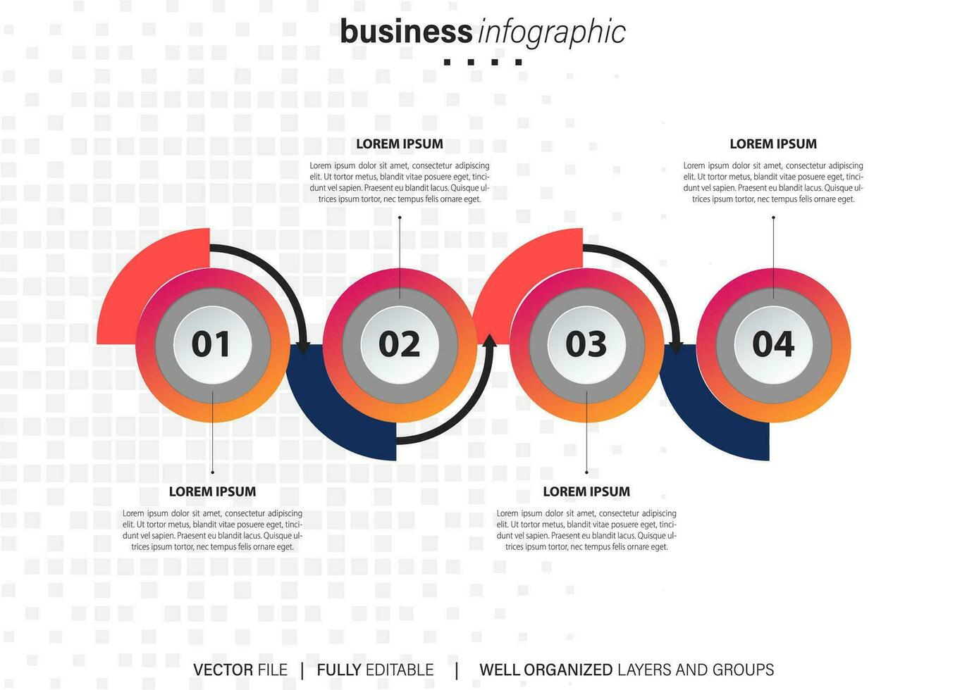 Timeline infographic design with 4 options or steps. Infographics for business concept. Can be used for presentations workflow layout, banner, process, diagram, flow chart, info graph, annual report. vector