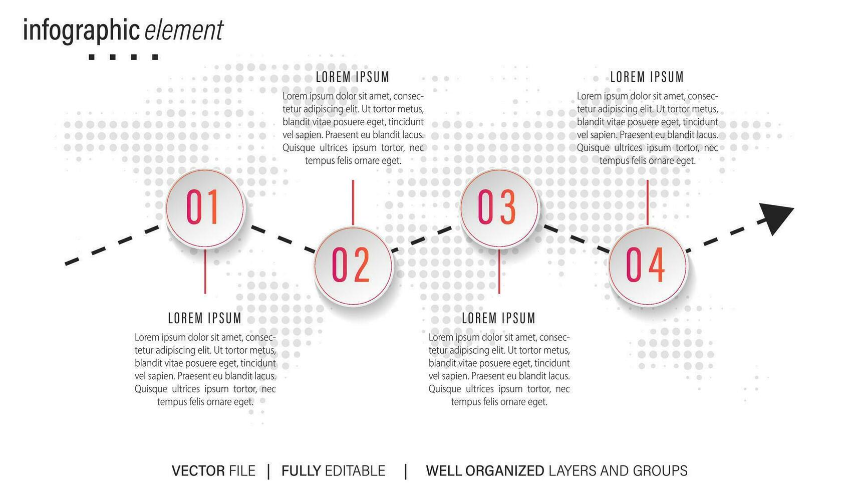 Thin line process business infographic with square template. Vector illustration. Process timeline with 4 options, steps or sections.