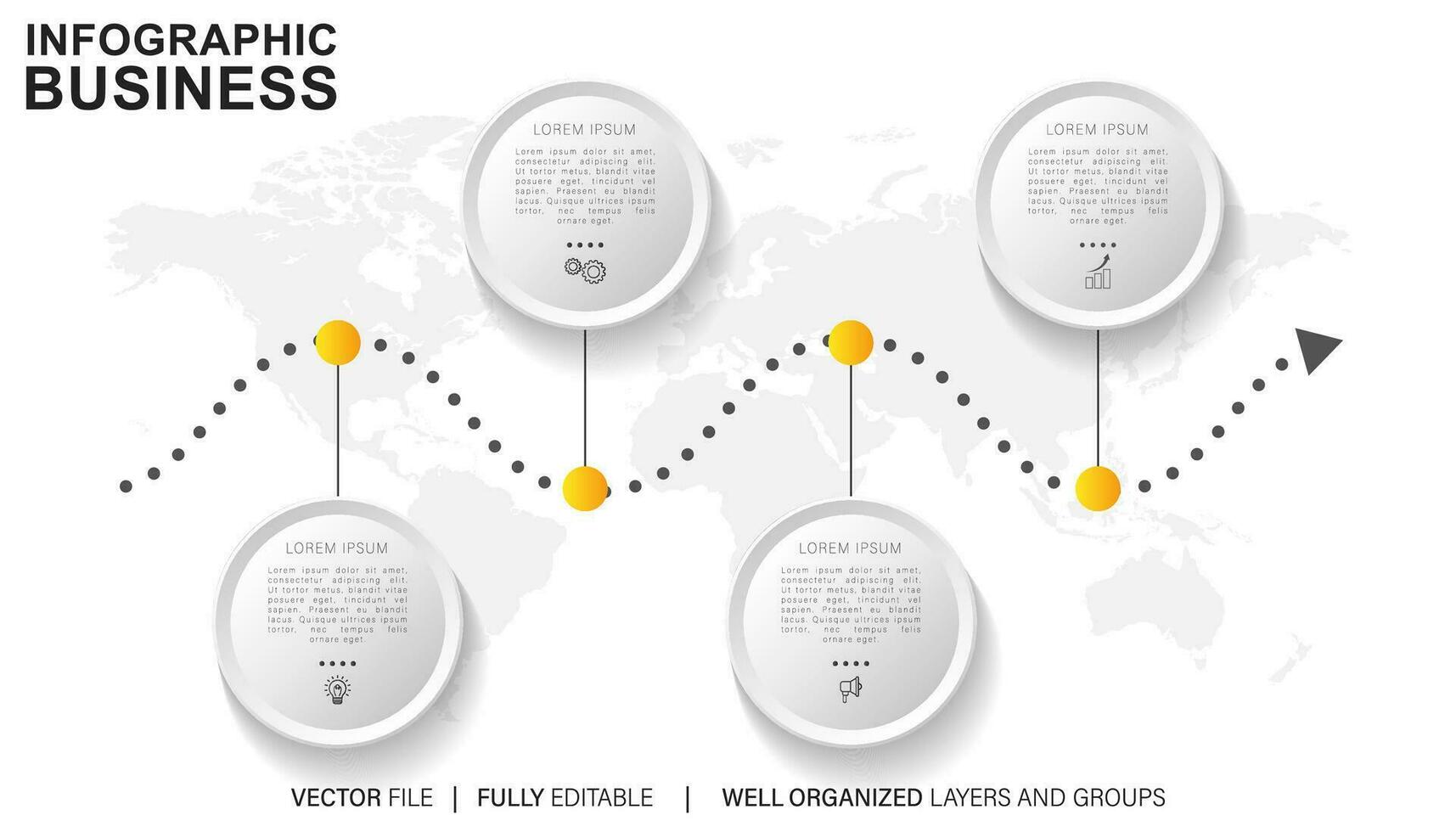 Thin line process business infographic with square template. Vector illustration. Process timeline with 4 options, steps or sections.