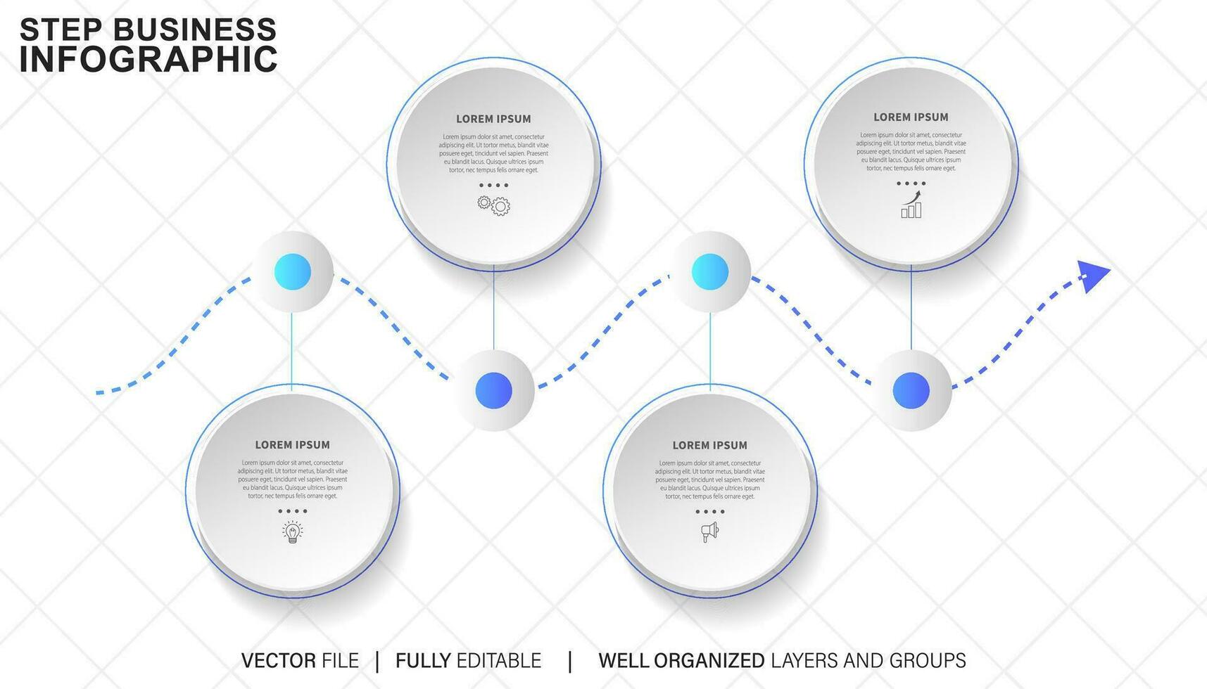 Thin line process business infographic with square template. Vector illustration. Process timeline with 4 options, steps or sections.
