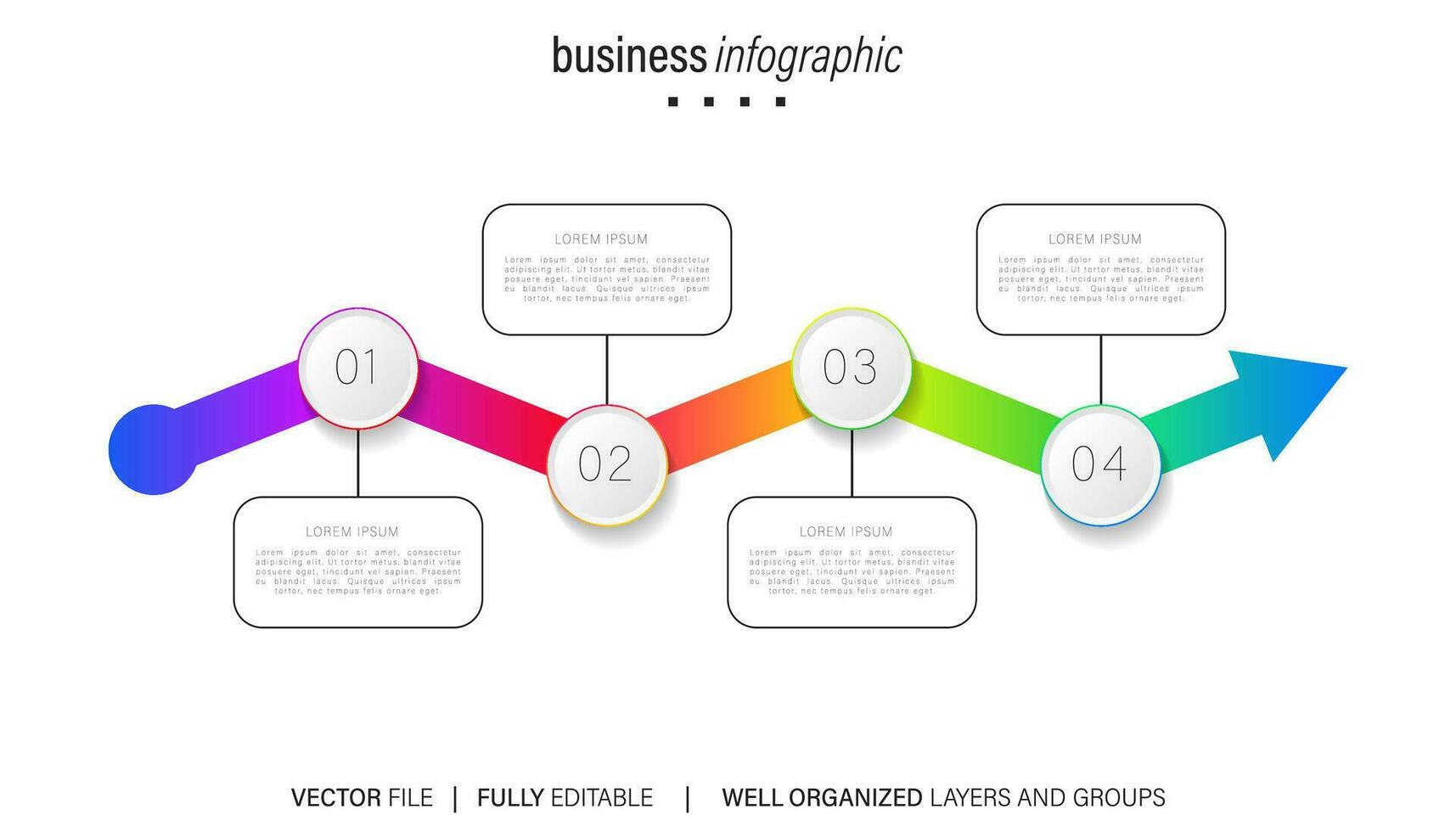 Thin line process business infographic with square template. Vector illustration. Process timeline with 4 options, steps or sections.