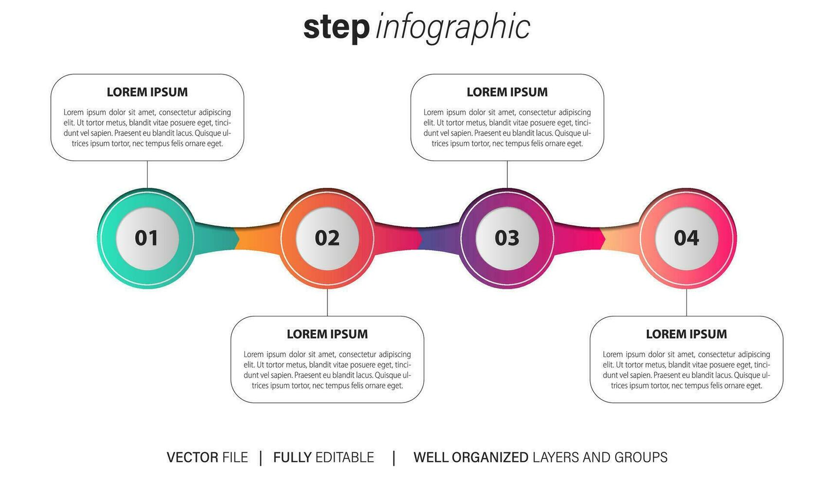 Vector Infographic arrow design with 4 options or steps. Infographics for business concept. Can be used for presentations banner, workflow layout, process diagram, flow chart, info graph