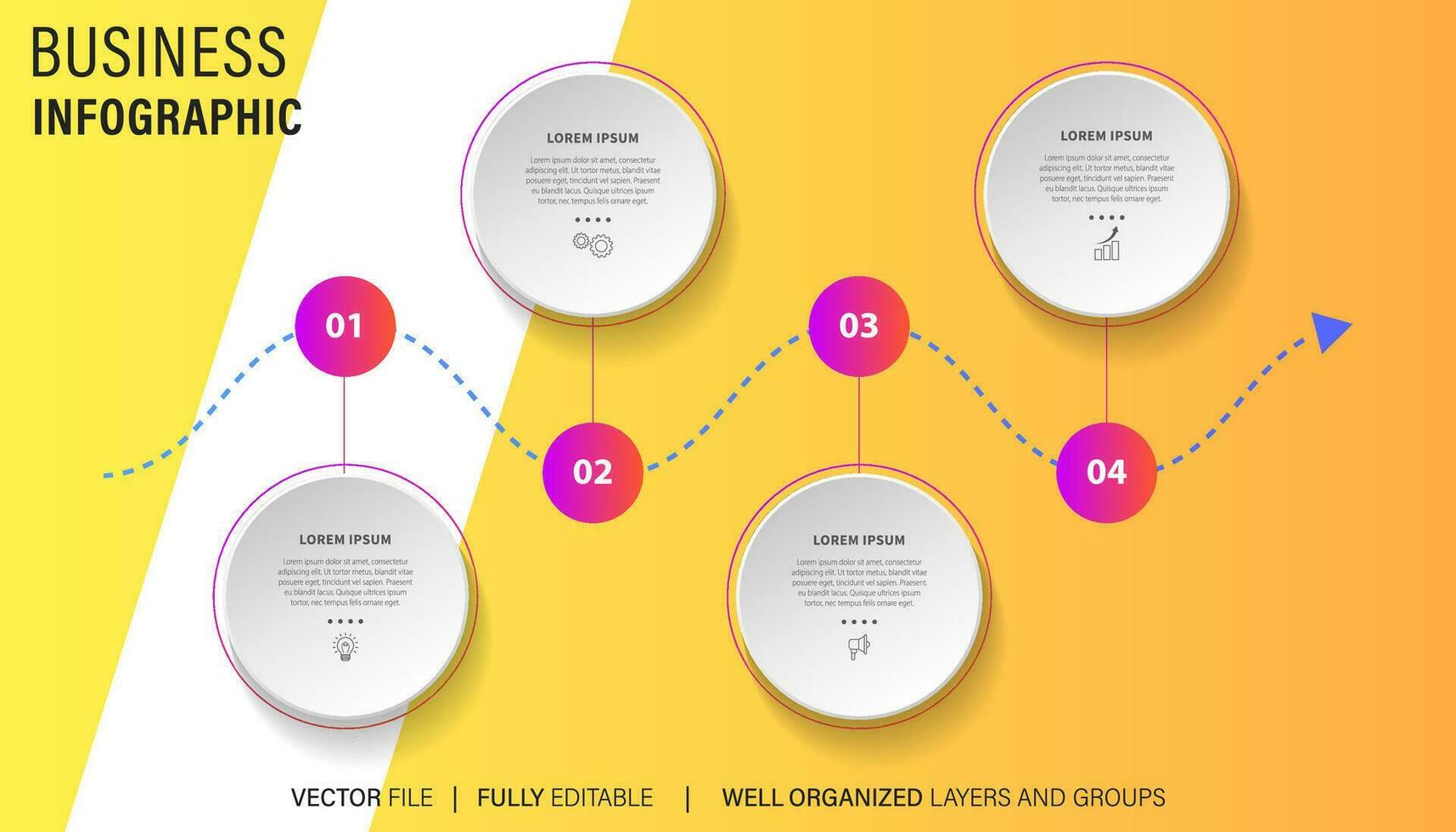 Vector Infographic arrow design with 4 options or steps. Infographics for business concept. Can be used for presentations banner, workflow layout, process diagram, flow chart, info graph