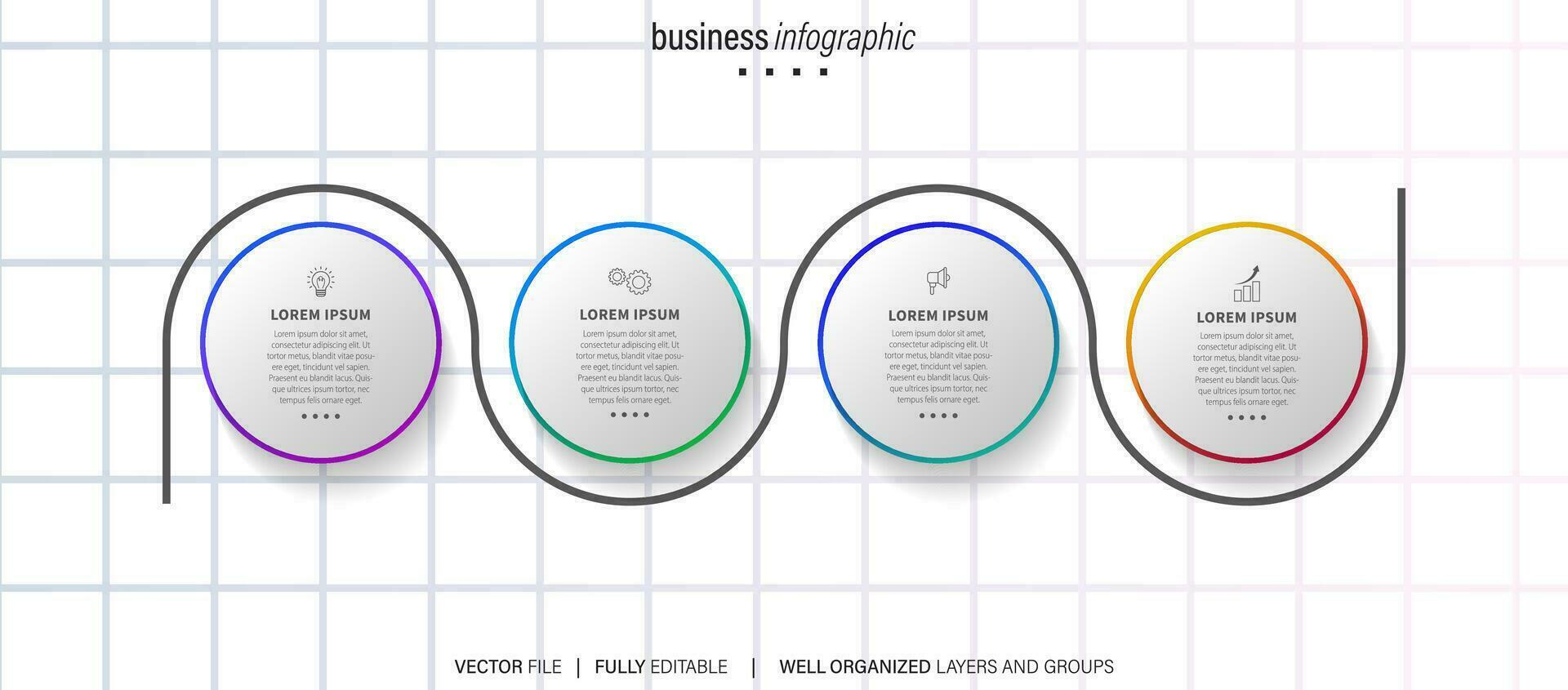 Modern vector flat illustration. Line infographic numbers template with four elements, icons. Timeline designed for business, presentations, web design, interface, diagrams with 4 steps