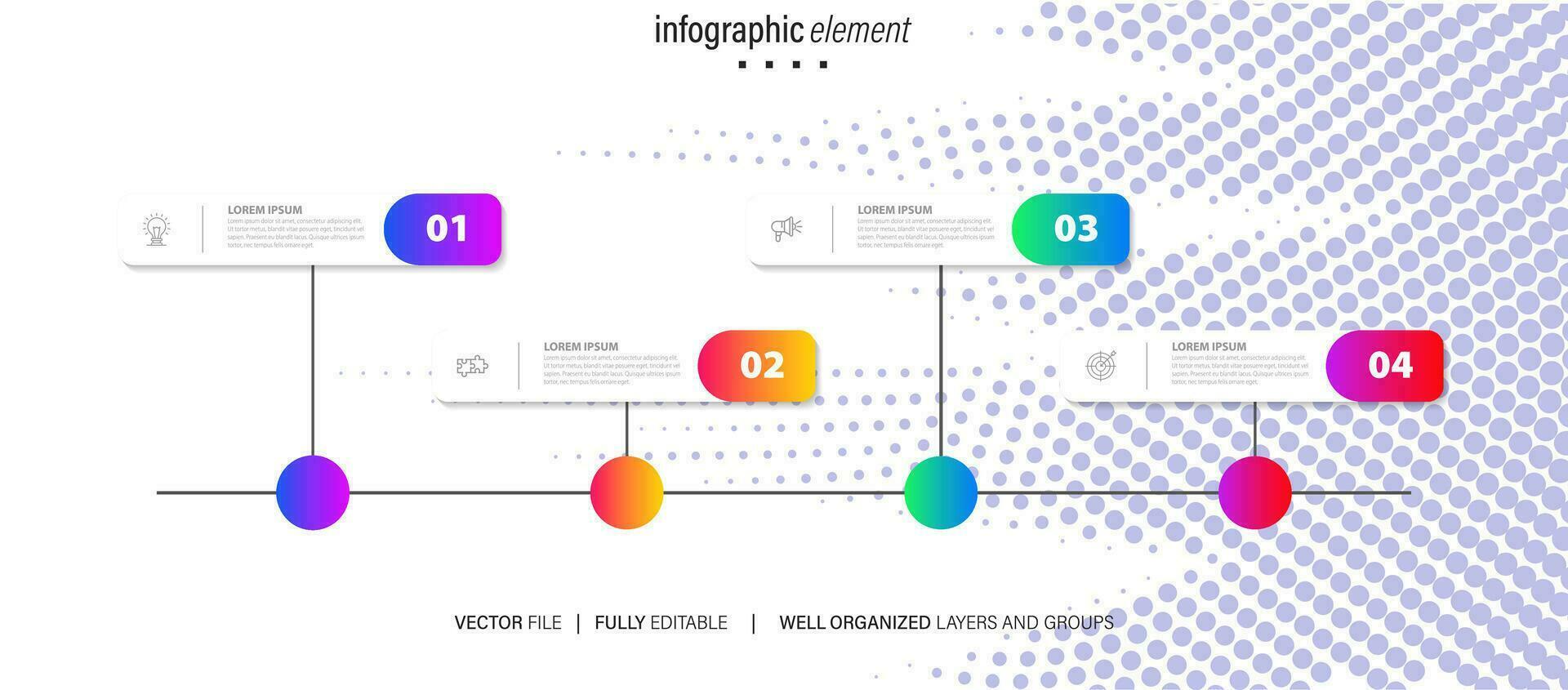 4 Steps Road map modern timeline diagram with circle topic chart and business icons vector