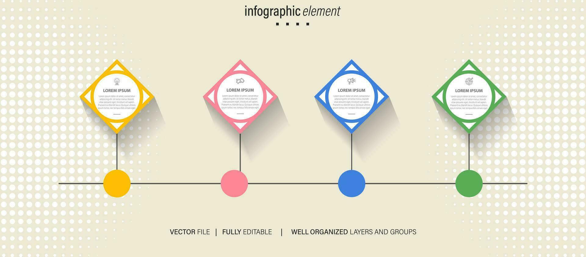 4 Steps Road map modern timeline diagram with circle topic chart and business icons vector