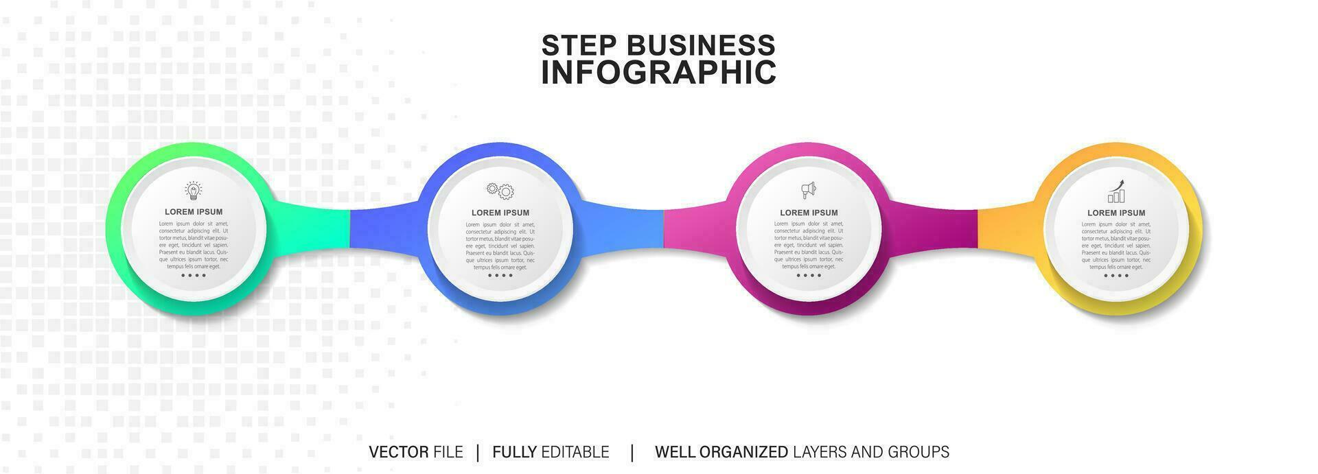 pasos diseño de plantilla infográfica de proceso de línea de tiempo de visualización de datos comerciales con iconos vector