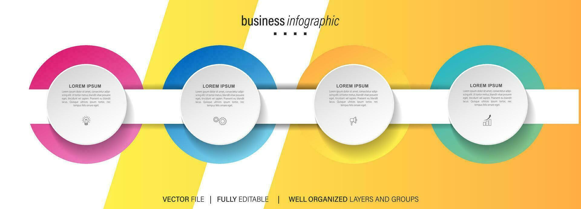 pasos diseño de plantilla infográfica de proceso de línea de tiempo de visualización de datos comerciales con iconos vector