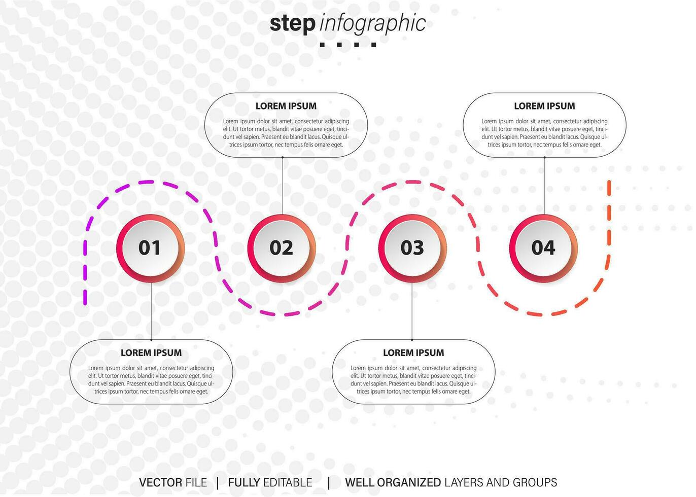 Timeline infographic with infochart. Modern presentation template with 6 spets for business process. Website template on white background for concept modern design. Horizontal layout. vector