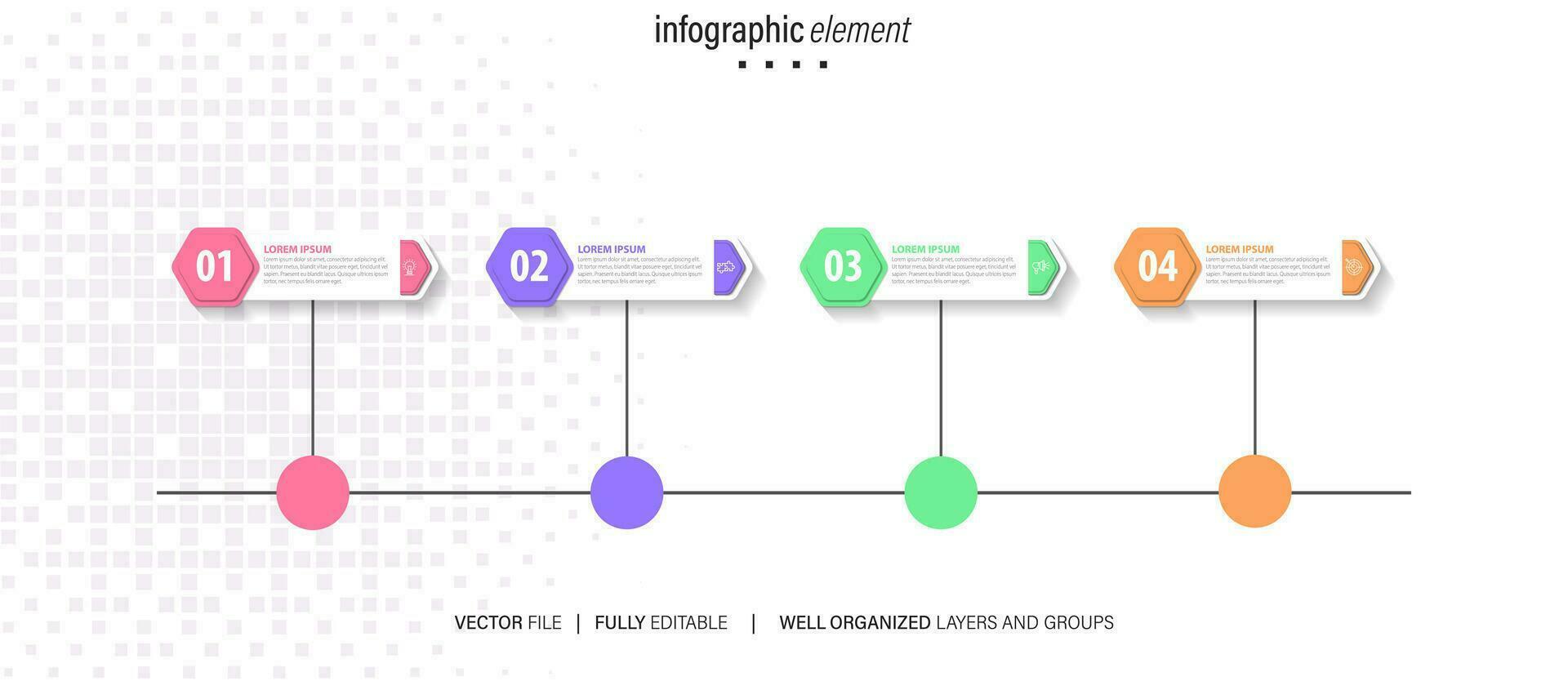 4 Steps Road map modern timeline diagram with circle topic chart and business icons vector