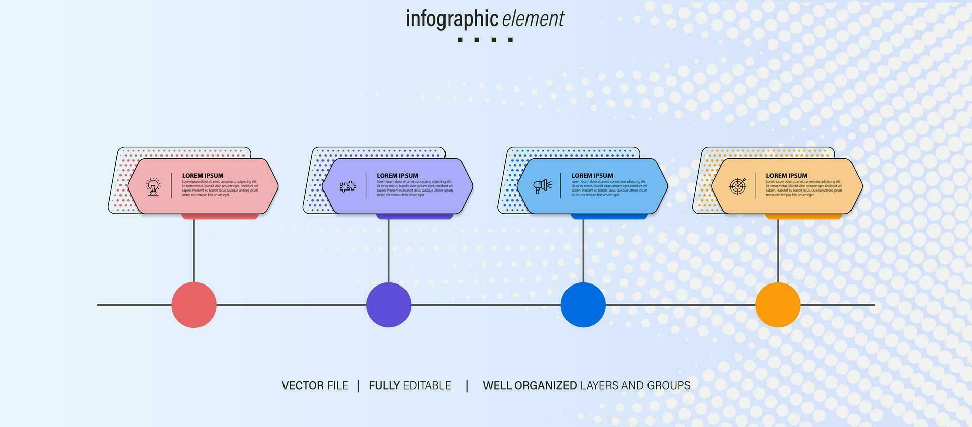 Four step arrow template for presentation. 4 steps options, elements, infographic. vector