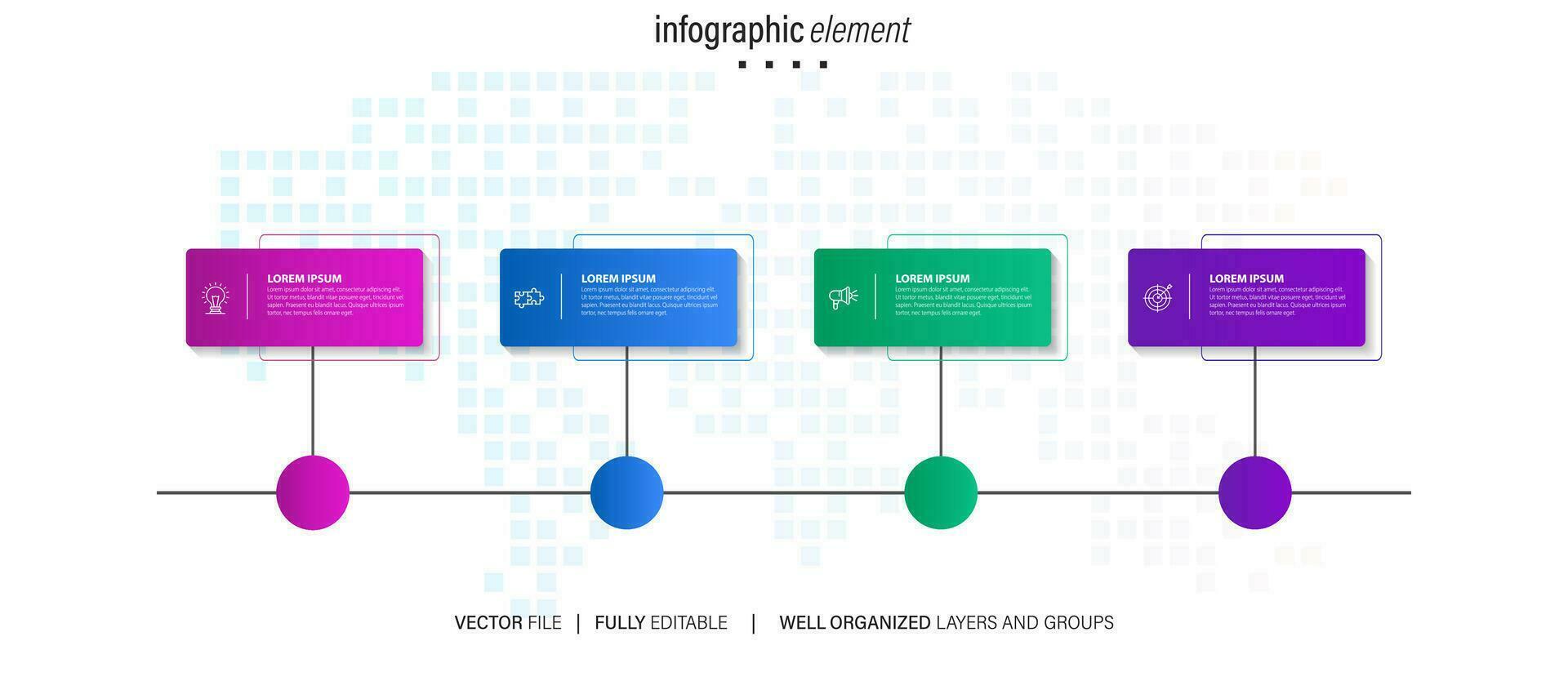 4 4 elementos esquema, diagrama. cuatro conectado rondas infografía modelo. vector