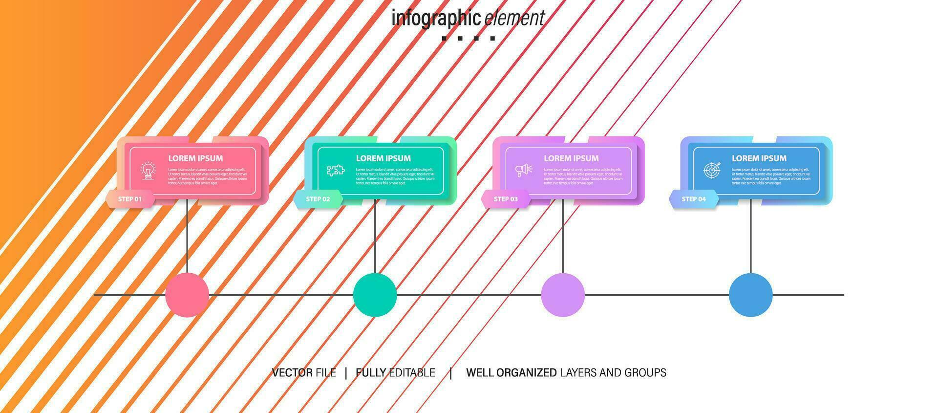 4 4 elementos esquema, diagrama. cuatro conectado rondas infografía modelo. vector