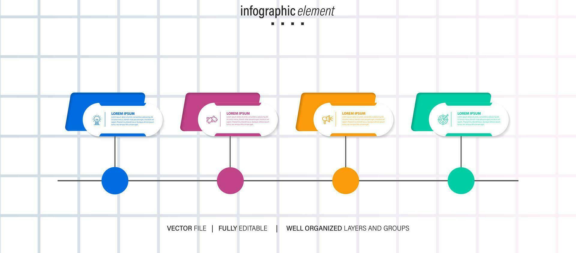 Line step infographic. 4 options workflow diagram, number infograph, process steps chart with line icons. Information vector concept. Illustration of step information chart and infographic