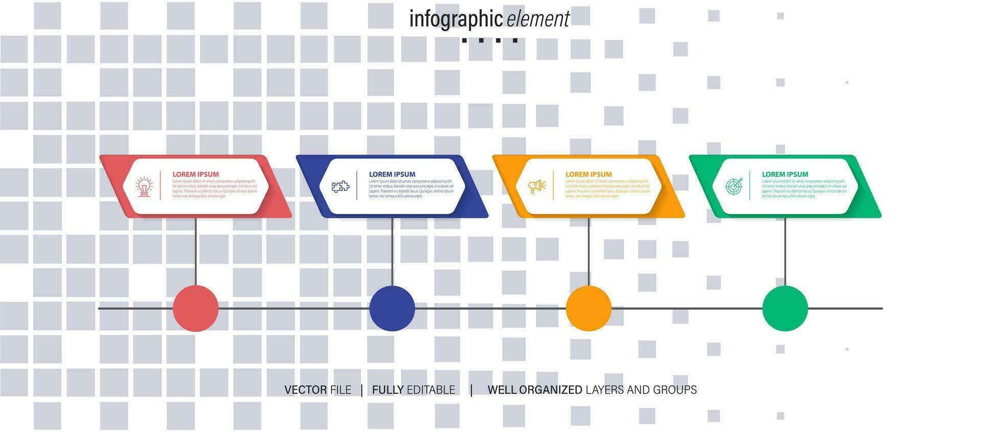 mente mapa infografía modelo o elemento como un vector con 4 4 paso, proceso, opción, vistoso etiqueta, iconos, semicircular, circular, rama flecha, para rebaja diapositiva o presentación, mínimo, moderno estilo