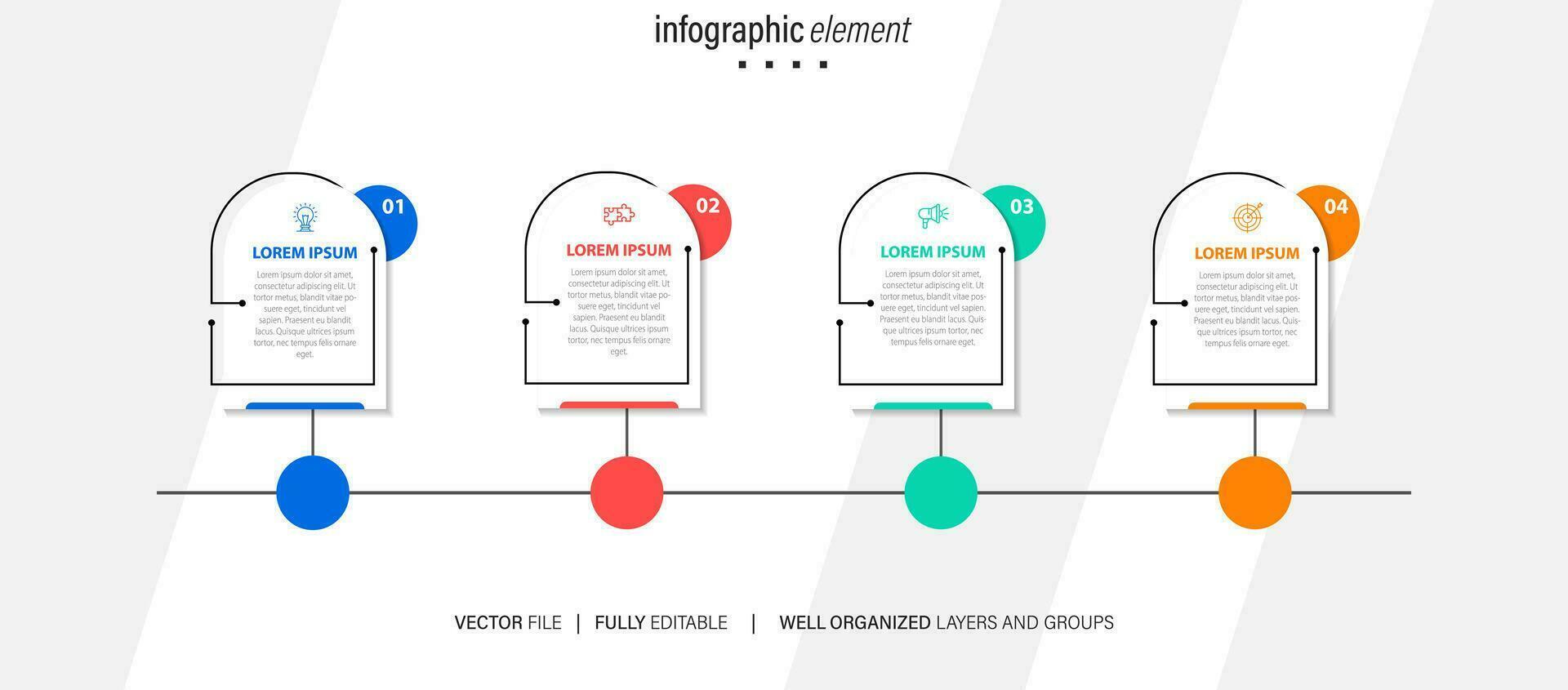 plantilla de diseño infográfico empresarial con 4 opciones, pasos o procesos. se puede utilizar para diseño de flujo de trabajo, diagrama, informe anual, diseño web vector