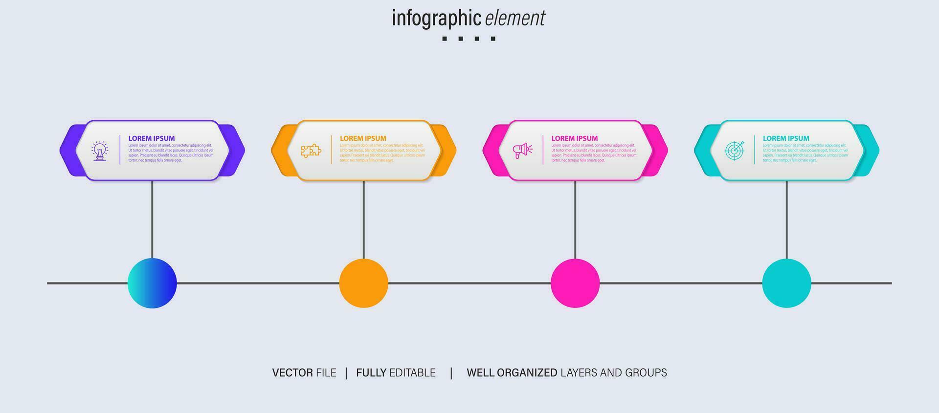 Business infographic design template with 4 options, steps or processes. Can be used for workflow layout, diagram, annual report, web design vector