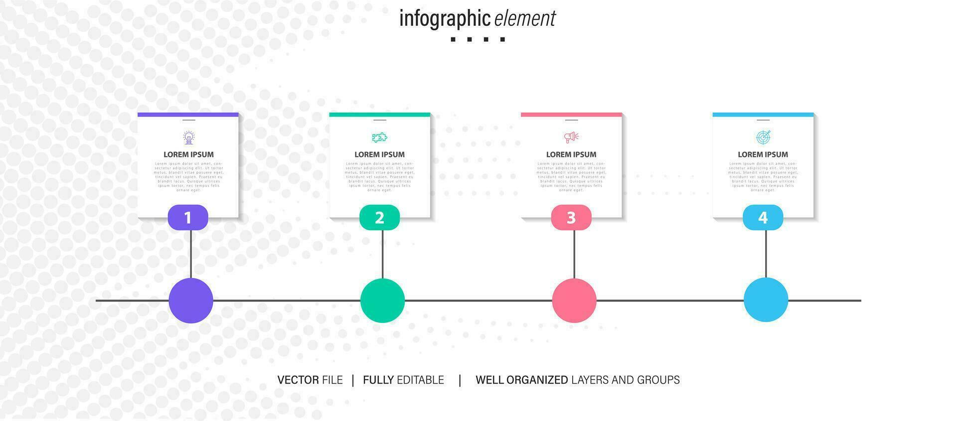 resumen elementos de grafico infografía modelo con etiqueta, integrado círculos negocio concepto con 4 4 opciones para contenido, diagrama, diagrama de flujo, pasos, partes, cronograma infografía, flujo de trabajo diseño vector