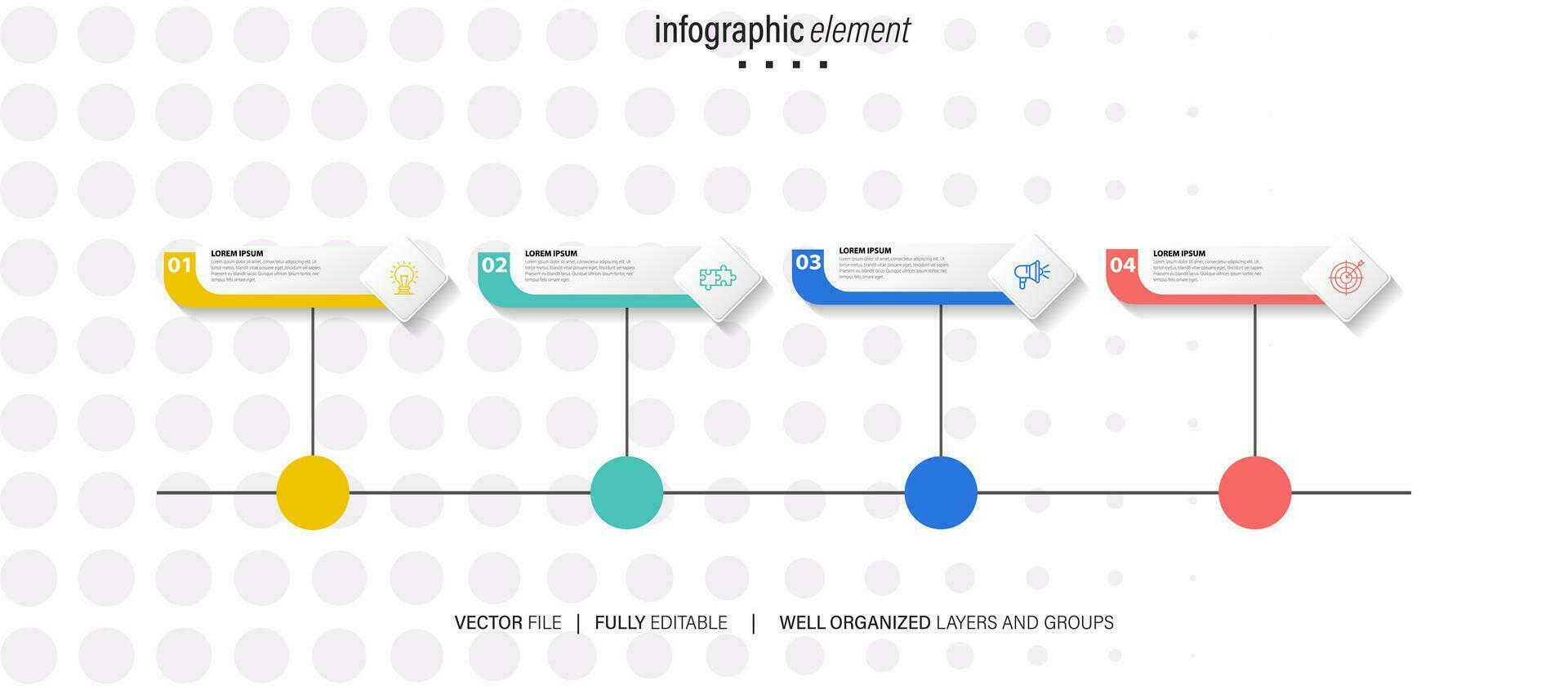 Vector Infographic 3d long circle label, infographic with number 4 options processes.
