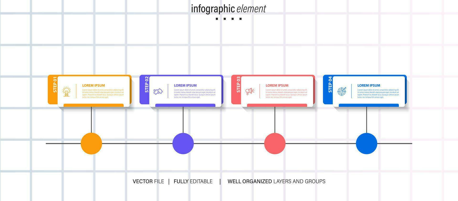 Line step infographic. 4 options workflow diagram, circle timeline number infograph, process steps chart. Linear vector infographics. Process order infographic arrow and steps point illustration