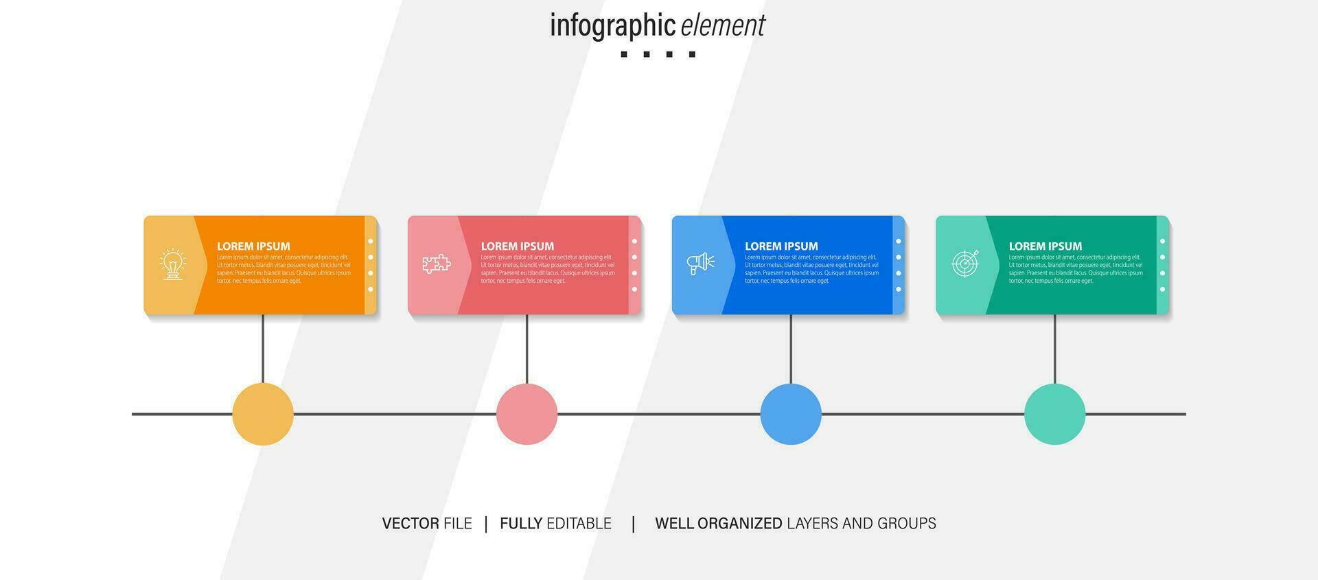 Concept of business model with 4 successive steps. Four colorful graphic elements. Timeline design for brochure, presentation. Infographic design layout vector