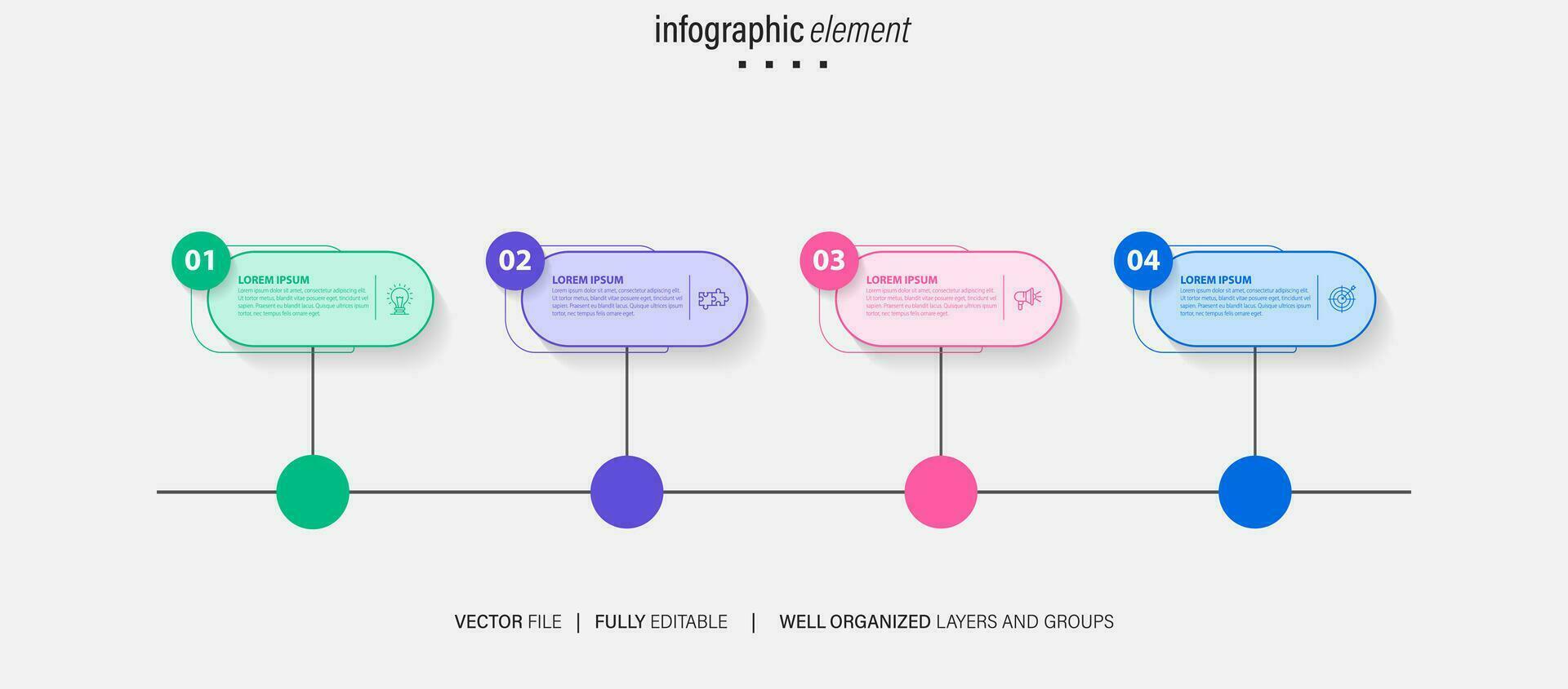 Vector infographic template with 3D paper label, integrated circles. Business concept with 4 options. For content, diagram, flowchart, steps, parts, timeline infographics, workflow, chart.