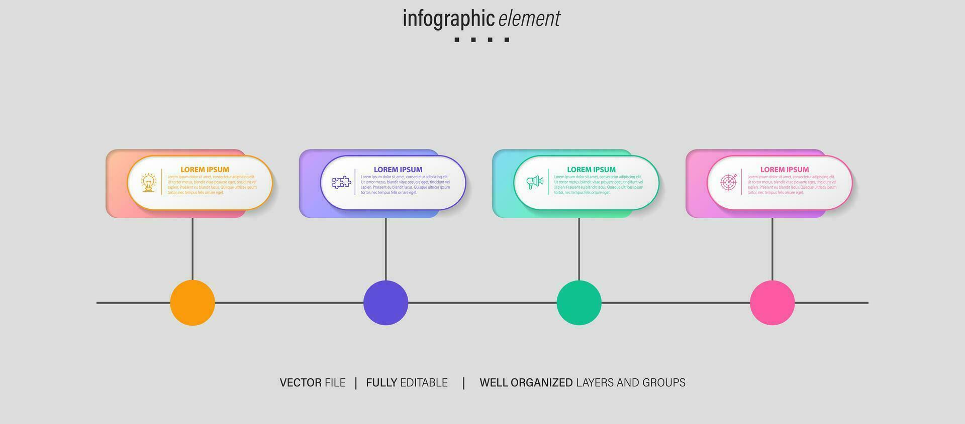 Business infographic element process template design with icons and 4 options or steps. Vector illustration.