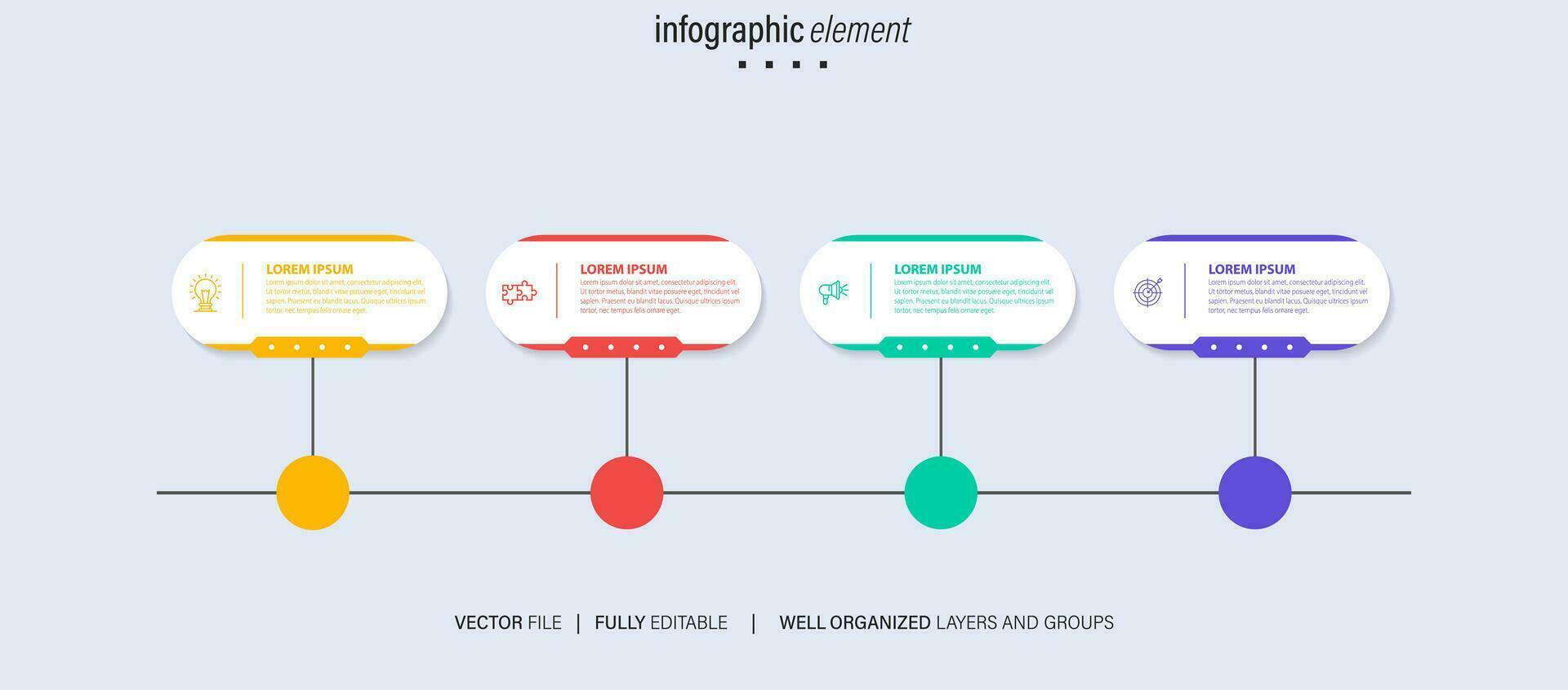 Vector infographic template with 3D paper label, integrated circles. Business concept with 4 options. For content, diagram, flowchart, steps, parts, timeline infographics, workflow, chart.