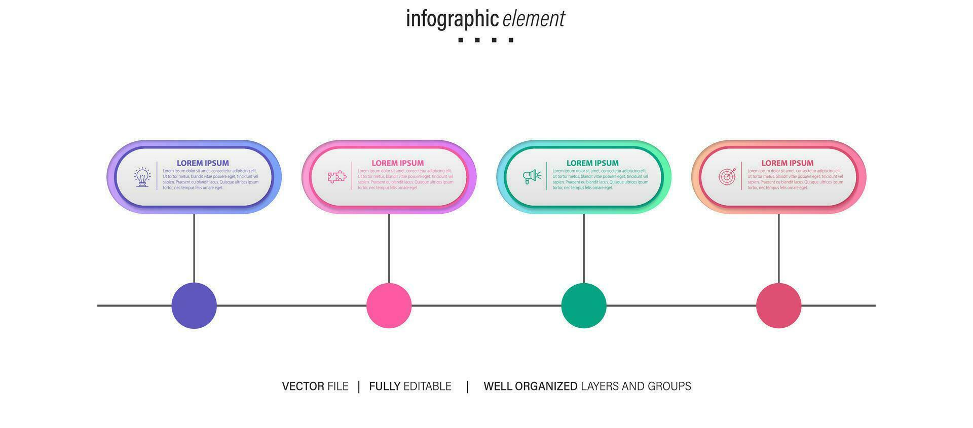 Concept of business model with 4 successive steps. Four colourful graphic elements. Timeline design for brochure, presentation. Infographic design layout vector