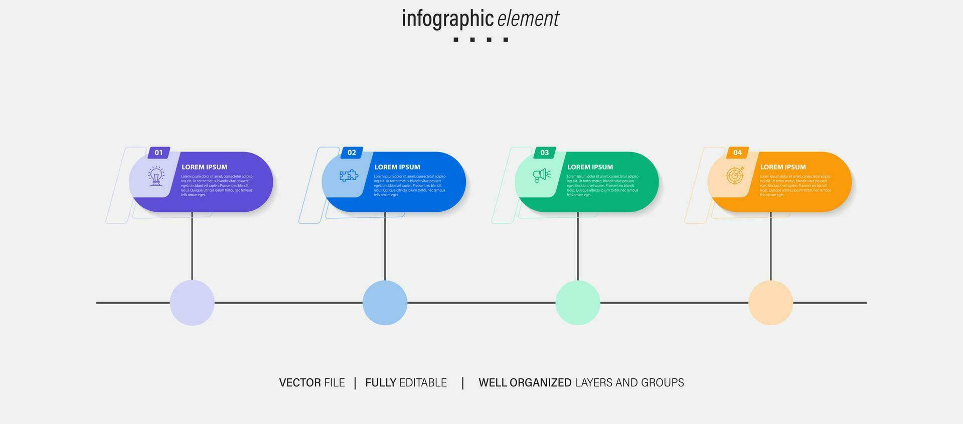 Concept of business model with 4 successive steps. Four colourful graphic elements. Timeline design for brochure, presentation. Infographic design layout vector