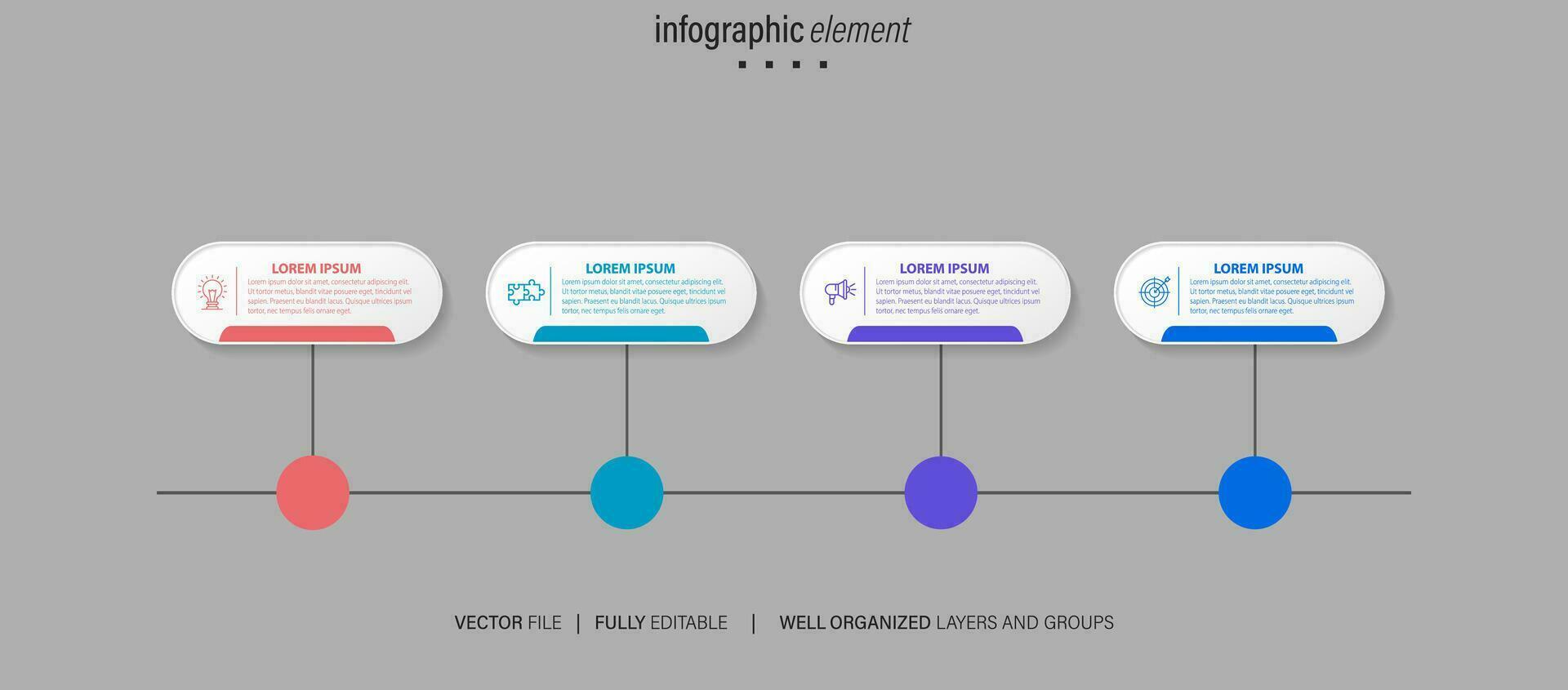 Business infographic element process template design with icons and 4 options or steps. Vector illustration.