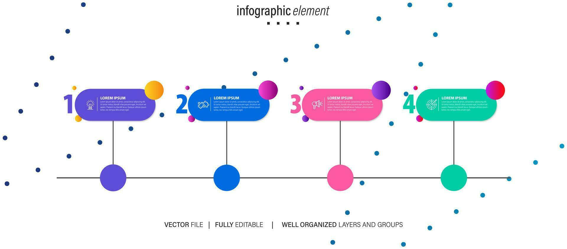 Concept of business model with 4 successive steps. Four colourful graphic elements. Timeline design for brochure, presentation. Infographic design layout vector