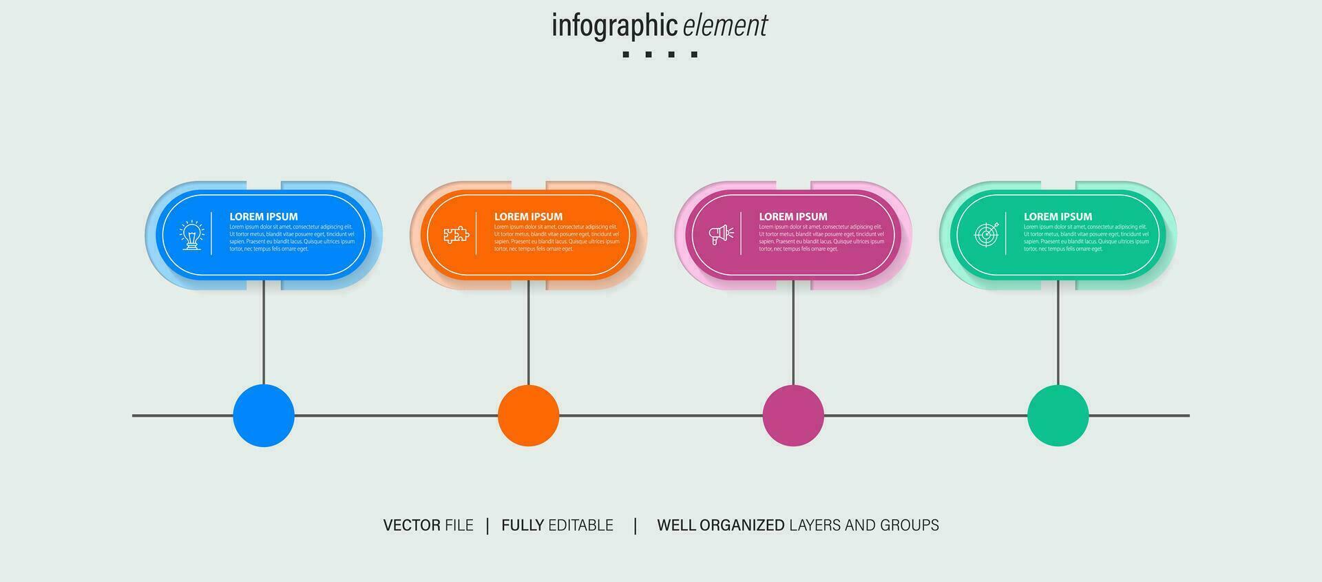 Business infographic element process template design with icons and 4 options or steps. Vector illustration.