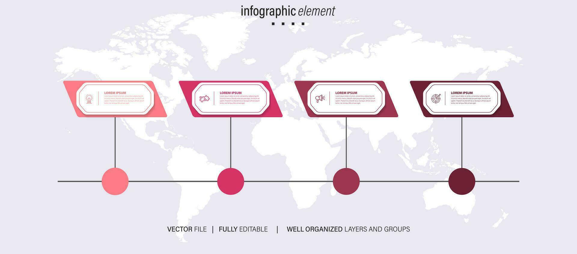 Timeline infographic with infochart. Modern presentation template with 4 steps for business process. Website template on white background for concept modern design. Horizontal layout. vector