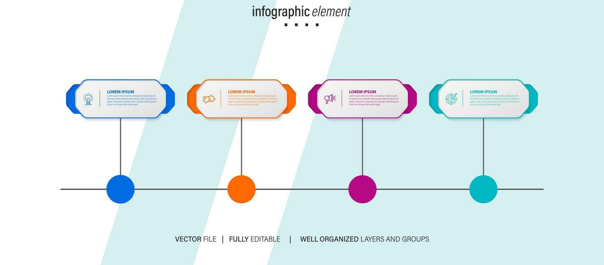 Concept of business model with 4 successive steps. Four colorful graphic elements. Timeline design for brochure, presentation. Infographic design layout vector