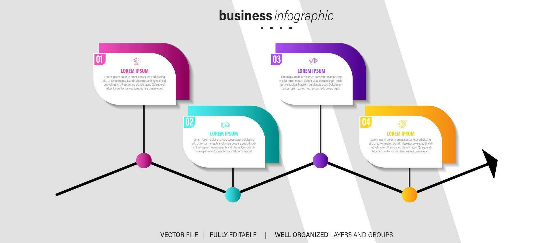 Vector Infographic arrow design with 4 options or steps. Infographics for business concept. Can be used for presentations banner, workflow layout, process diagram, flow chart, info graph