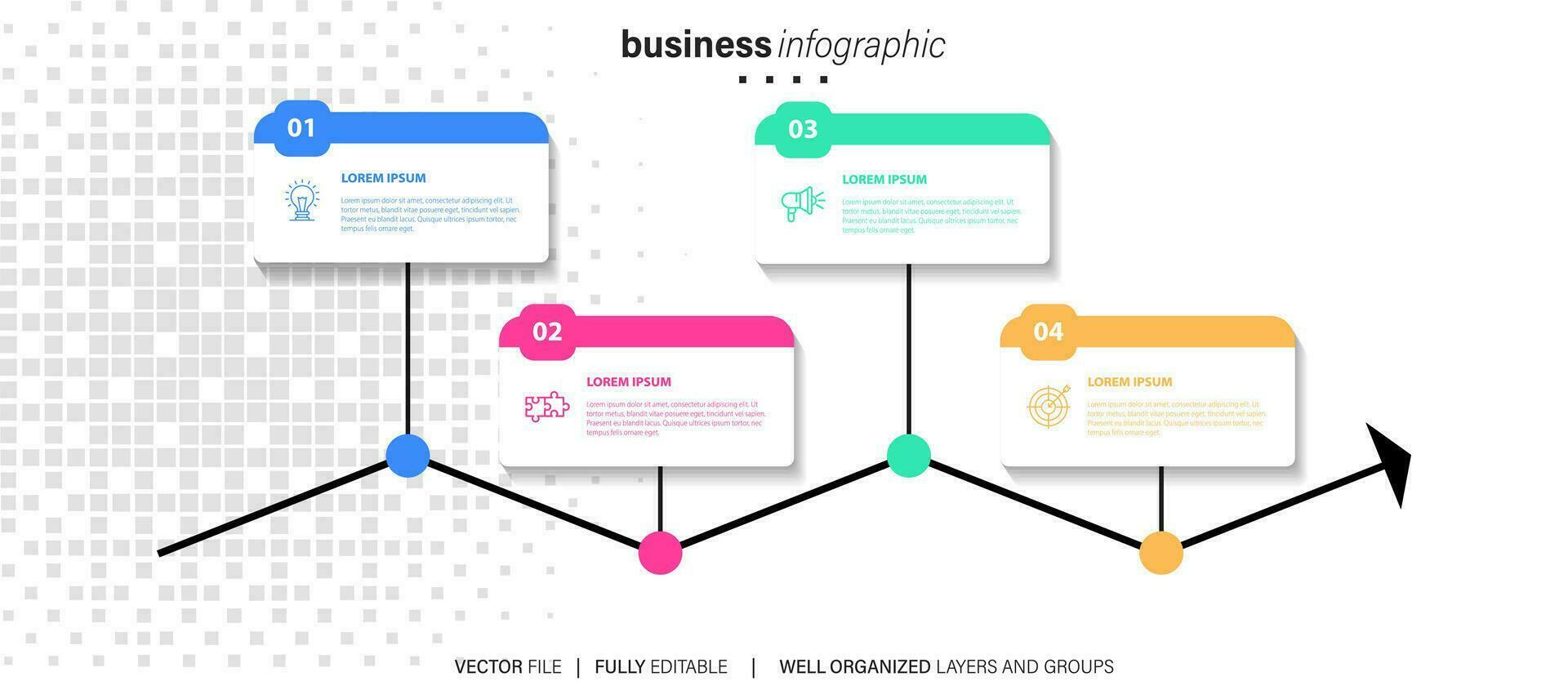 Vector Infographic arrow design with 4 options or steps. Infographics for business concept. Can be used for presentations banner, workflow layout, process diagram, flow chart, info graph