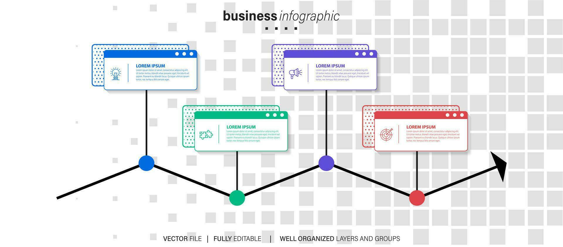 Vector Infographic arrow design with 4 options or steps. Infographics for business concept. Can be used for presentations banner, workflow layout, process diagram, flow chart, info graph