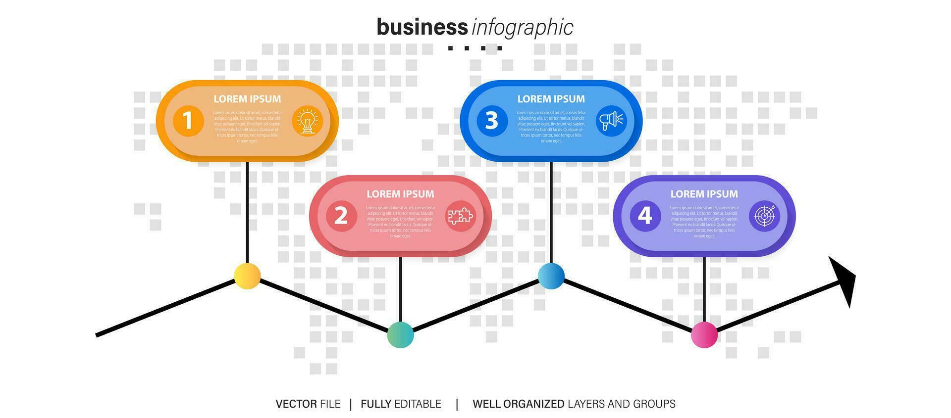 negocio proceso infografía modelo. Delgado línea diseño con números 4 4 opciones o pasos. vector ilustración gráfico diseño