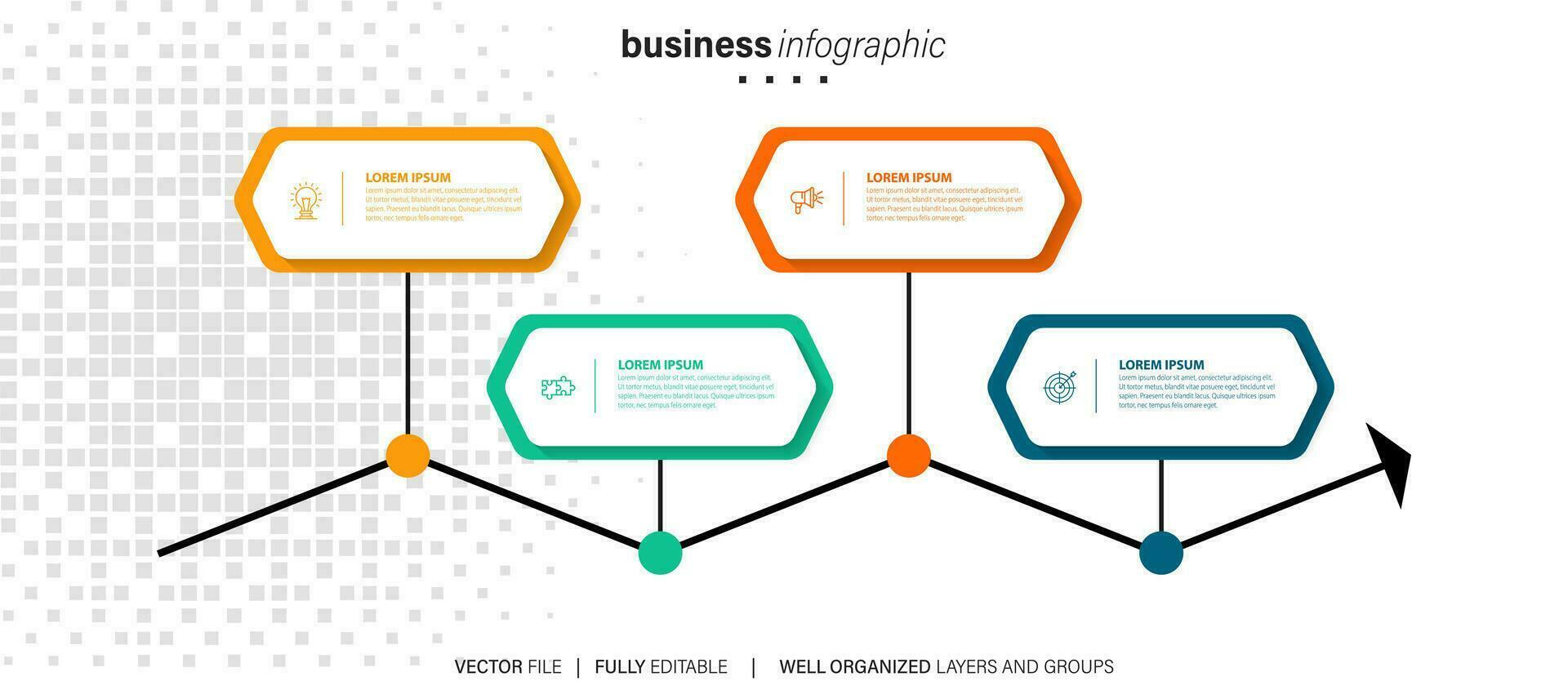 negocio proceso infografía modelo. Delgado línea diseño con números 4 4 opciones o pasos. vector ilustración gráfico diseño