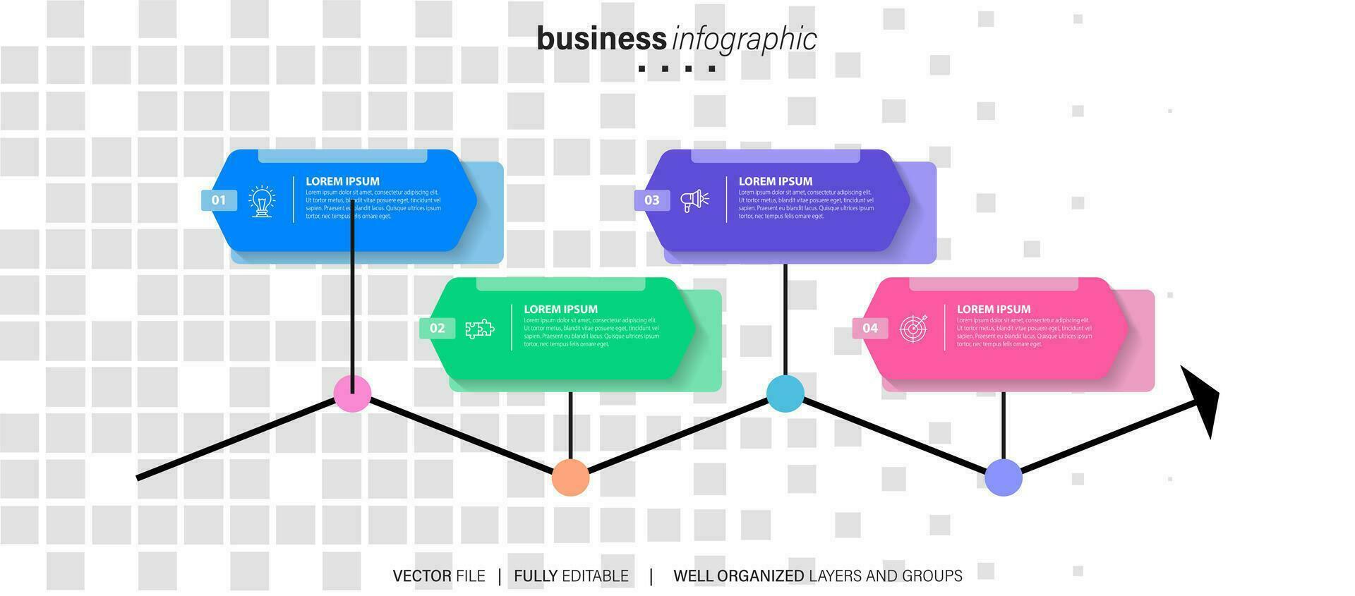 negocio proceso infografía modelo. Delgado línea diseño con números 4 4 opciones o pasos. vector ilustración gráfico diseño