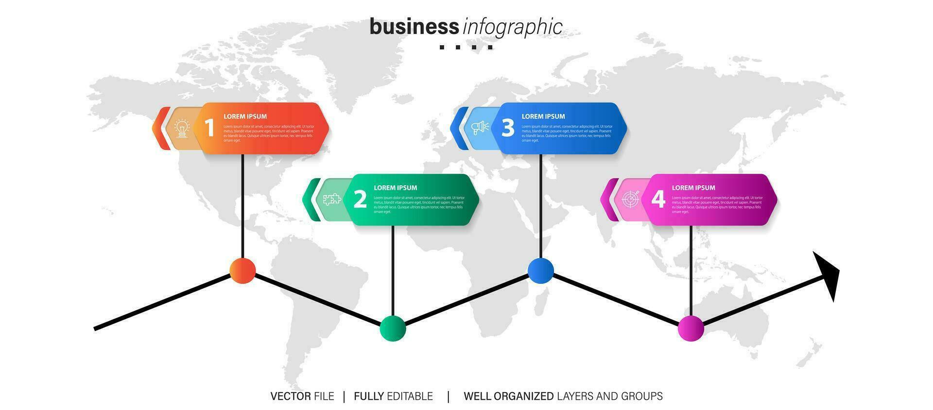 negocio proceso infografía modelo. Delgado línea diseño con números 4 4 opciones o pasos. vector ilustración gráfico diseño