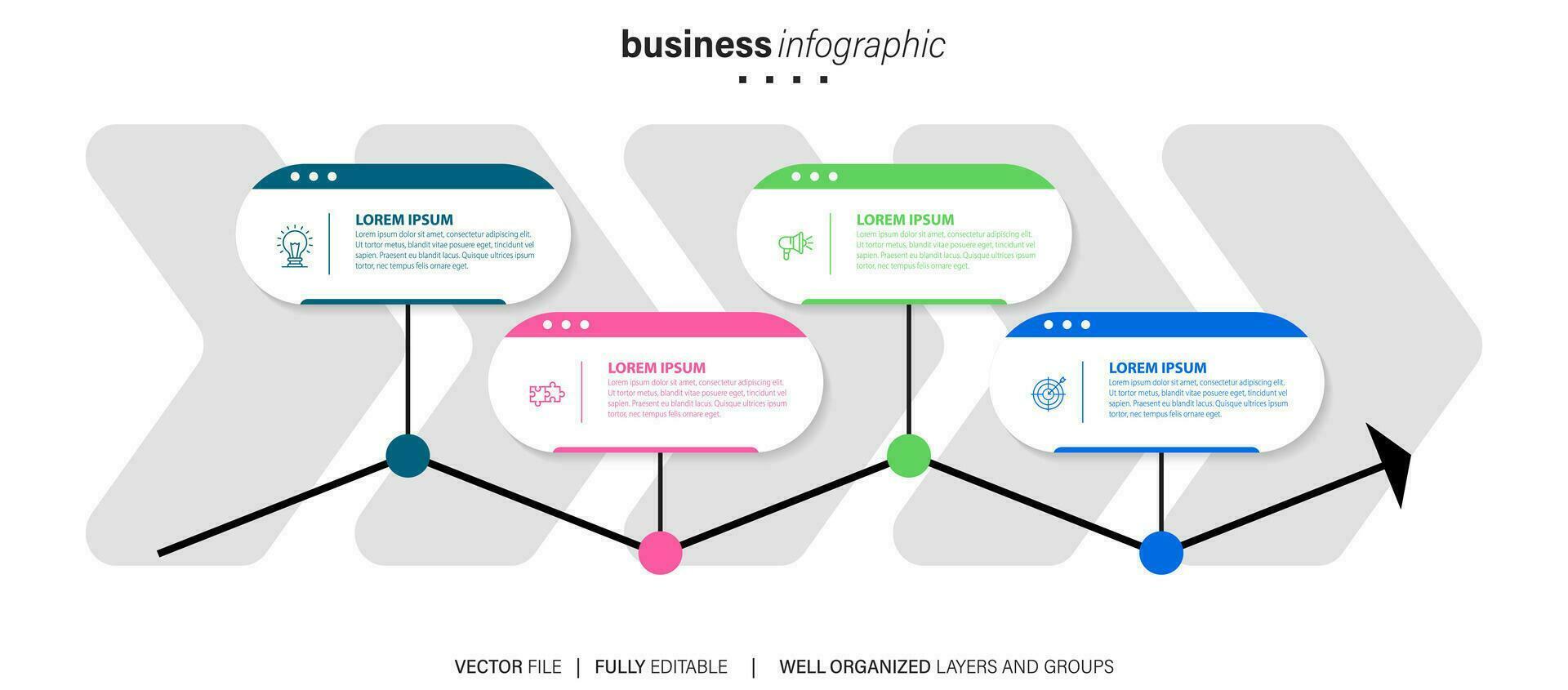 plantilla infográfica vectorial con etiqueta de papel 3d, círculos integrados. concepto de negocio con 4 opciones. para contenido, diagrama, diagrama de flujo, pasos, partes, infografías de línea de tiempo, flujo de trabajo, gráfico. vector